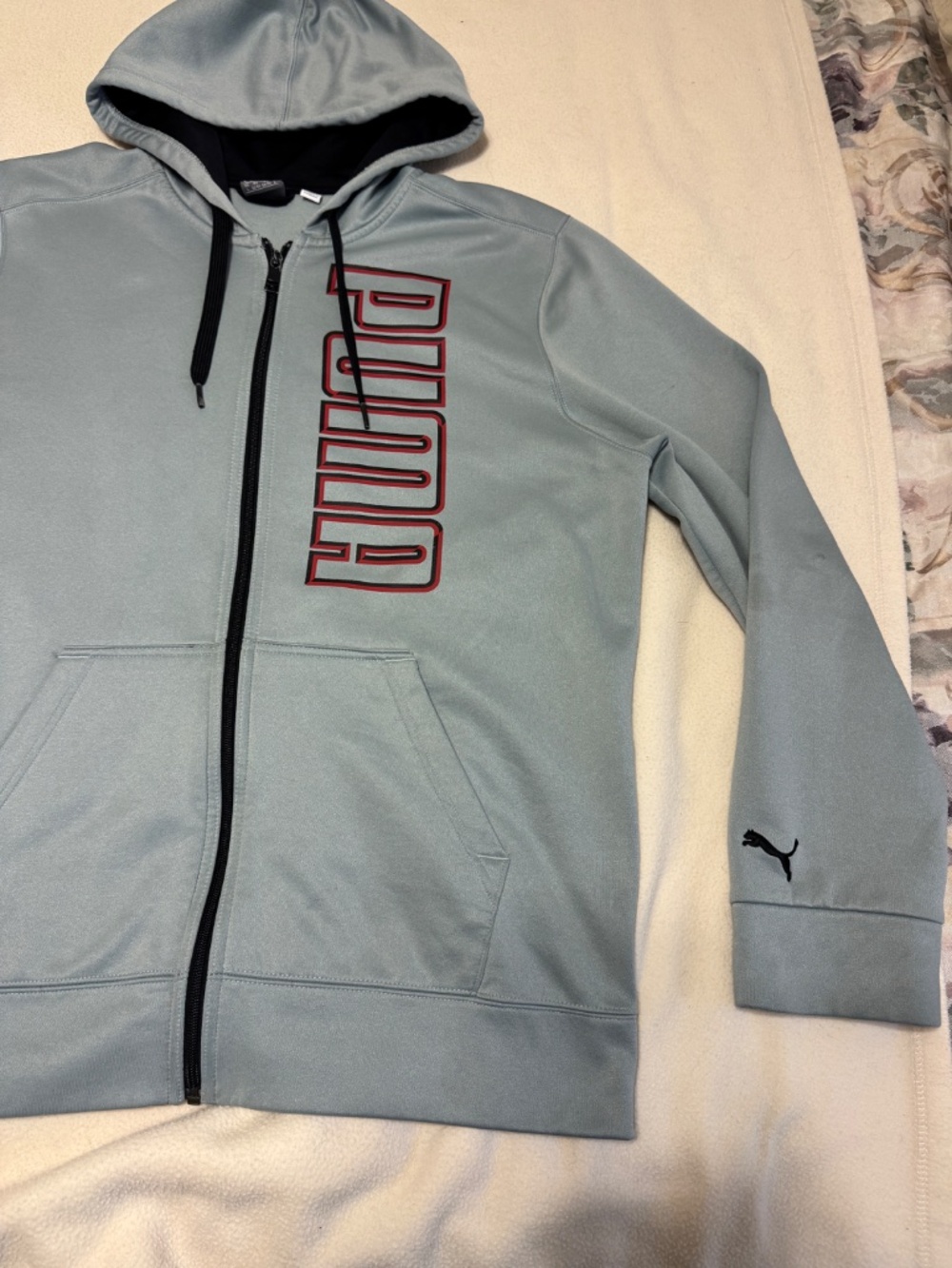 PUMA Mens Large Gray Hooded Sweatshirt Fleece Lined Jacket Activewear Zip Track - Picture 3 of 11